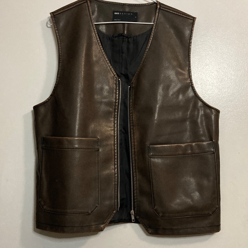 Asos Men’s Faux Leather Vest Brown Medium